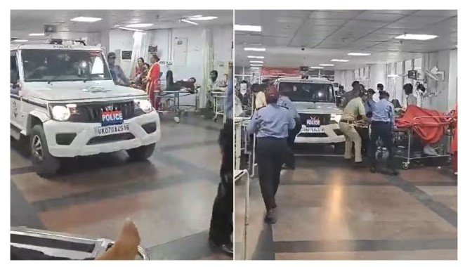 Police arrest a staff member accused of sexual harassment by driving an SUV up to the sixth floor of AIIMS Rishikesh.