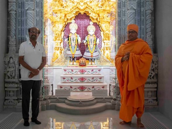 Following his receipt of a Golden Visa for the UAE, Rajinikanth pays a visit to a temple in Abu Dhabi.