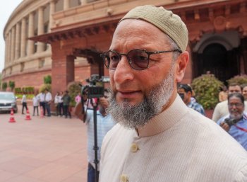When taking an oath, Owaisi declares, "Jai Palestine," but his comments are removed following a dispute